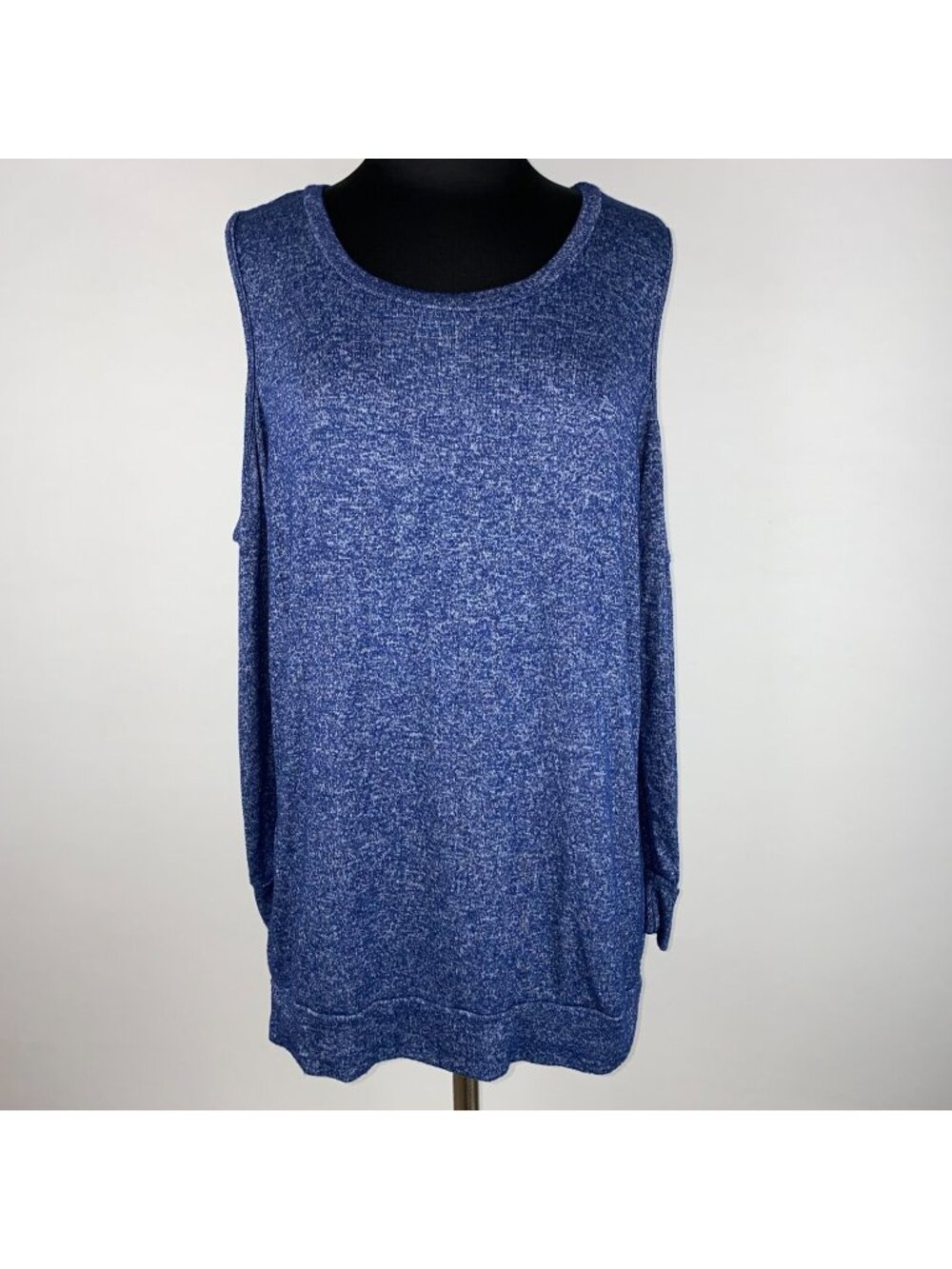 Rags & Couture Knit Top M Blue Gray Heather Tunic Cold Shoulder Long Sleeves